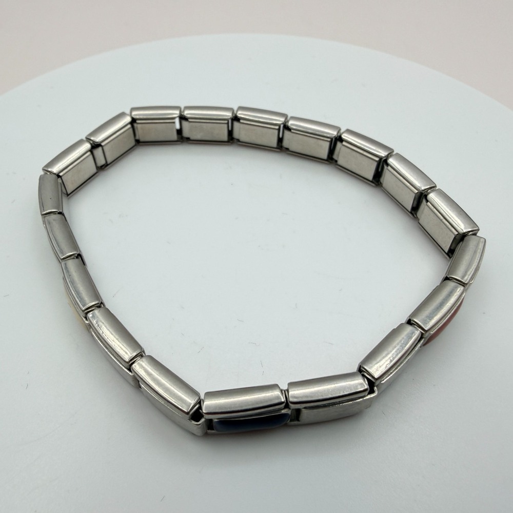 Vintage 90s Silver Tone Italian Charm Bracelet Classic Fashion Women's Jewelry